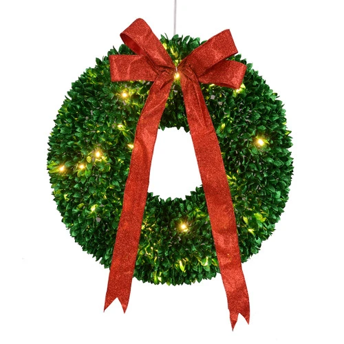 Pre-Lit Glittered Leaves Artificial Christmas Wreath - 28-Inch, Clear Lights 2 Pre-Lit Glittered Leaves Artificial Christmas Wreath - 28-Inch, Clear Lights - Image 2