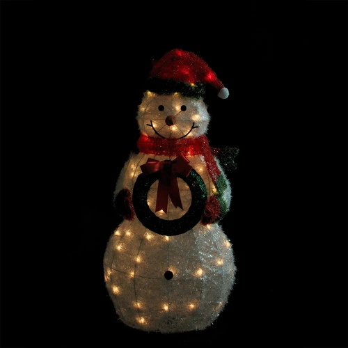Northlight 38" Lighted White And Red Tinsel Snowman With Wreath Outdoor Christmas Decoration 2 Northlight 38" Lighted White And Red Tinsel Snowman With Wreath Outdoor Christmas Decoration - Image 2