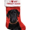 Red Satin I Love My Great Dane Dog Christmas Holiday Stocking