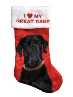 Red Satin I Love My Great Dane Dog Christmas Holiday Stocking