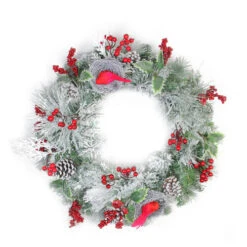 Northlight Berries And Cardinals Nests Flocked Pine Artificial Christmas Wreath - 24" - Unlit