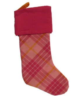 Pink Plaid Christmas Holiday Stocking