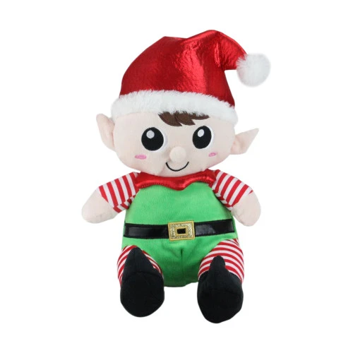 Northlight Plush Sitting Boy And Girl Christmas Elf Figures - 13" - Red And Green - Set Of 2 2 Northlight Plush Sitting Boy And Girl Christmas Elf Figures - 13" - Red And Green - Set Of 2 - Image 2