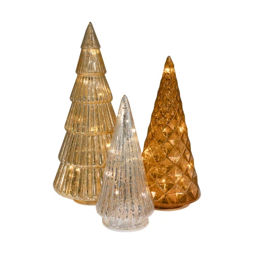 Battery Operated Gold, Bronze & Silver Trees - Set Of 3 1 Battery Operated Gold, Bronze & Silver Trees - Set Of 3