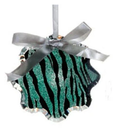 4.5" Teal Green And Black Glittered Zebra Print Snowflake Prism Christmas Ornament