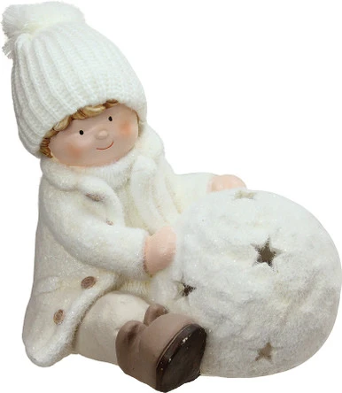 Christmas Snowball With Sitting Boy Tealight Candle Holder - 12.5" - White 1 Christmas Snowball With Sitting Boy Tealight Candle Holder - 12.5" - White