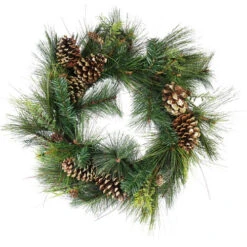 Northlight 30" Artificial Mixed Pine With Pine Cones And Gold Glitter Christmas Wreath - Unlit