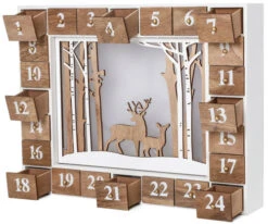BRUBAKER Reusable Wooden Advent Calendar To Fill - White Winter Landscape With LED Lighting - DIY Christmas Calendar 13.98 X 2.36 X 10.63 Inches -Northlight Sale Store AdventCalendar PETZ170725 4251219616667.3000.002 75691.1633721491