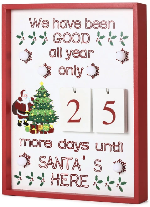 BRUBAKER Christmas Countdown Calendar - Wooden Board With Calendar Sheets - White With 6 LED Lights - 11 X 1.57 X 14 Inches 2 BRUBAKER Christmas Countdown Calendar - Wooden Board With Calendar Sheets - White With 6 LED Lights - 11 X 1.57 X 14 Inches - Image 2