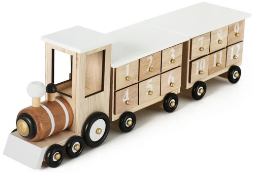 BRUBAKER Reusable Wooden Advent Calendar To Fill - White Locomotive With 24 Doors - DIY Christmas Calendar 18.11 X 3.74 X 4.21 Inches 1 BRUBAKER Reusable Wooden Advent Calendar To Fill - White Locomotive With 24 Doors - DIY Christmas Calendar 18.11 X 3.74 X 4.21 Inches
