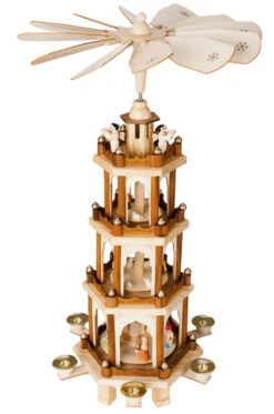 BRUBAKER Christmas Pyramid - 24 Inches - 4 Tier Carousel With 6 Candle Holders And Hand Painted Figurines - Designed In Germany