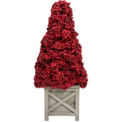 24" Red Berry Cone Potted Christmas Topiary
