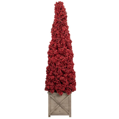 50" Red Berry Cone Potted Christmas Topiary 1 50" Red Berry Cone Potted Christmas Topiary