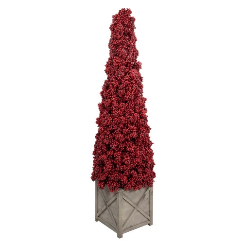 50" Red Berry Cone Potted Christmas Topiary 3 50" Red Berry Cone Potted Christmas Topiary - Image 3