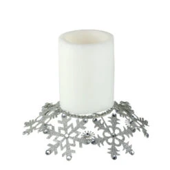 Northlight 9" Silver Snowflake Glittered And Jeweled Christmas Pillar Candle Holder