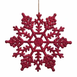 24ct Berry Pink Glitter Snowflake Christmas Ornaments 4" (100mm)