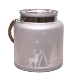 Winter Scene Matte Pillar Candle Holder Christmas Lantern - 8"