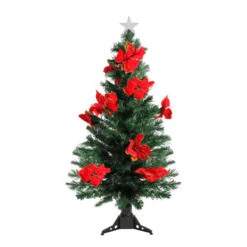 4' Pre-Lit Poinsettias Artificial Christmas Tree - Multicolor Lights