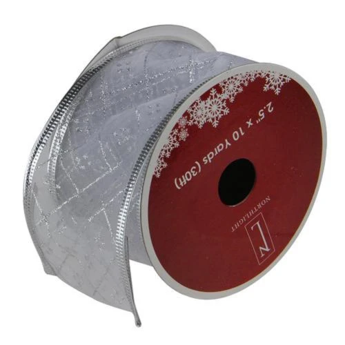 Northlight Shimmering Silver Diamond Christmas Wired Craft Ribbon 2.5" X 10 Yards 1 Northlight Shimmering Silver Diamond Christmas Wired Craft Ribbon 2.5" X 10 Yards