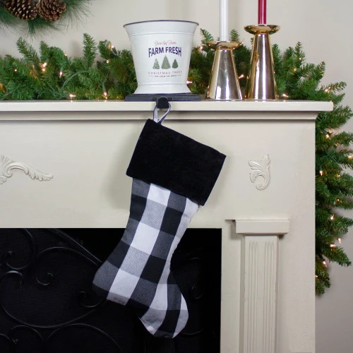 20" White And Black Buffalo Plaid Christmas Stocking With Cuff 2 20" White And Black Buffalo Plaid Christmas Stocking With Cuff - Image 2