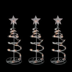Northlight Set Of 3 White Clear Lighted Spiral Cone Walkway Christmas Trees Outdoor Decor 18"