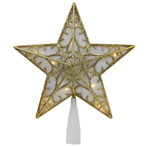 Northlight 9" Gold And White Glittered Star LED Christmas Tree Topper - Warm White Lights 2 Northlight 9" Gold And White Glittered Star LED Christmas Tree Topper - Warm White Lights - Image 2
