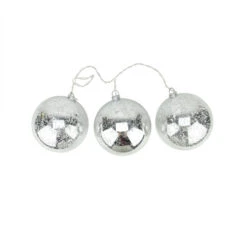 PENN Set Of 3 Lighted Silver Mercury Glass Finish Ball Christmas Ornaments - Clear Lights