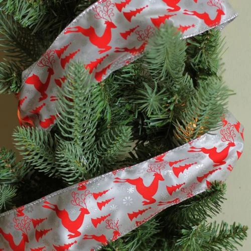 Northlight Silver And Red Flying Reindeer Wired Christmas Craft Ribbon 2.5" X 10 Yards 3 Northlight Silver And Red Flying Reindeer Wired Christmas Craft Ribbon 2.5" X 10 Yards - Image 3