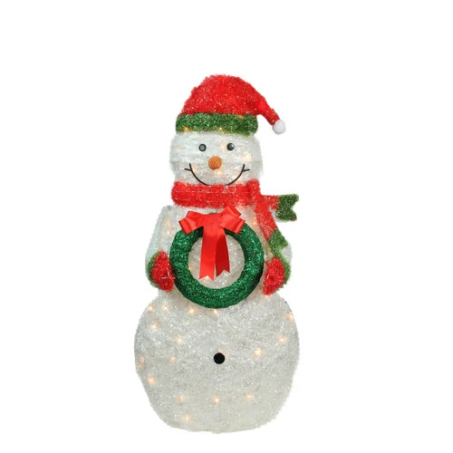 Northlight 38" Lighted White And Red Tinsel Snowman With Wreath Outdoor Christmas Decoration 1 Northlight 38" Lighted White And Red Tinsel Snowman With Wreath Outdoor Christmas Decoration
