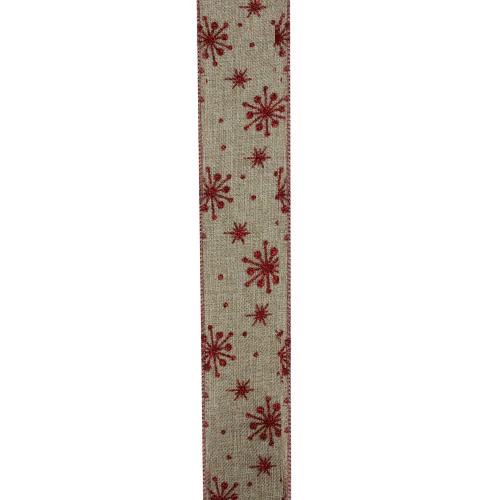 Northlight Red And Beige Snowflake Wired Christmas Craft Ribbon 2.5" X 10 Yards 2 Northlight Red And Beige Snowflake Wired Christmas Craft Ribbon 2.5" X 10 Yards - Image 2