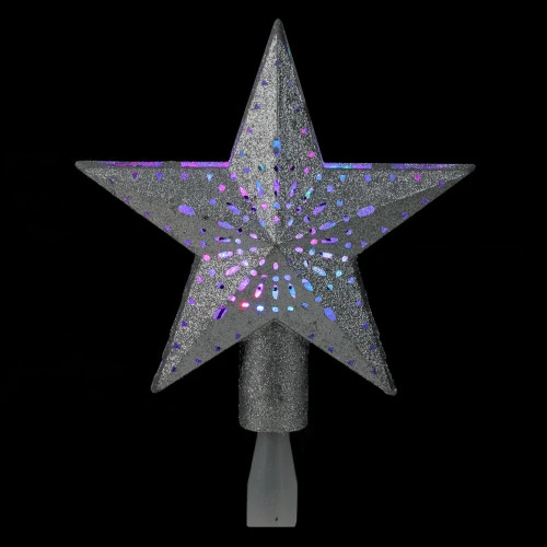 Northlight 9" LED Lighted Sliver Glitter Star Christmas Tree Topper - Multi Lights 2 Northlight 9" LED Lighted Sliver Glitter Star Christmas Tree Topper - Multi Lights - Image 2