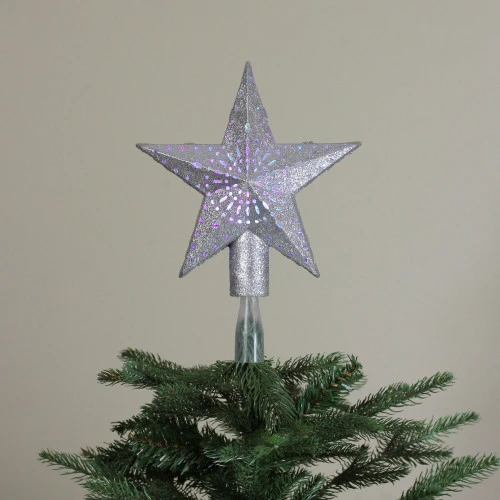 Northlight 9" LED Lighted Sliver Glitter Star Christmas Tree Topper - Multi Lights 3 Northlight 9" LED Lighted Sliver Glitter Star Christmas Tree Topper - Multi Lights - Image 3