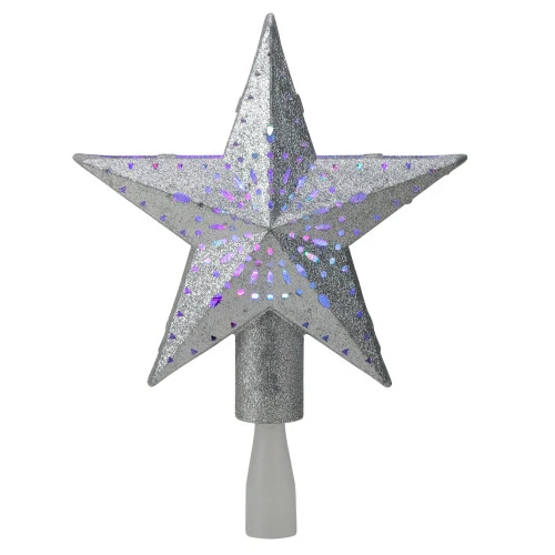Northlight 9" LED Lighted Sliver Glitter Star Christmas Tree Topper - Multi Lights 1 Northlight 9" LED Lighted Sliver Glitter Star Christmas Tree Topper - Multi Lights