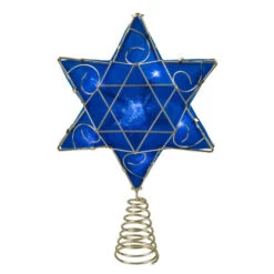 Blue And Gold Colored Hanukkah Star LED Tree Topper 11.5"