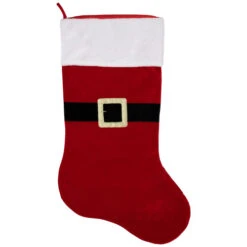 Northlight Velveteen Santa Claus Belt Buckle Commercial Christmas Stocking - 48" - Red And White