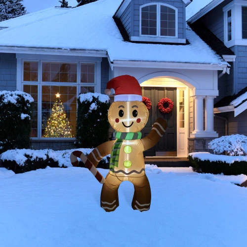 Lighted Inflatable Gingerbread Man Outdoor Christmas Decoration - 5' 1 Lighted Inflatable Gingerbread Man Outdoor Christmas Decoration - 5'