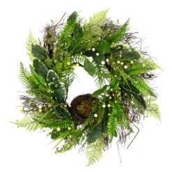Northlight Green And Brown Foliage Artificial Spring Wreath With Nest - 24" - Unlit