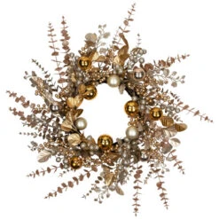 Northlight Ornaments, Holly And Berries Artificial Christmas Wreath - 30" - Gold And Copper Tone