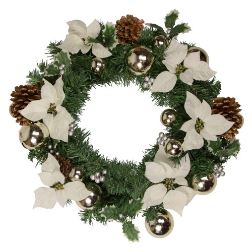 Decorated Cream Colored Poinsettia And Berry Artificial Christmas Wreath, 24-Inch, Unlit 1 Decorated Cream Colored Poinsettia And Berry Artificial Christmas Wreath, 24-Inch, Unlit