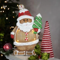 Northlight Lighted Gingerbread Santa With Frosted Tree Christmas Figure - 16" -Northlight Sale Store northlight cb94907 styled 01 61216.1694533527