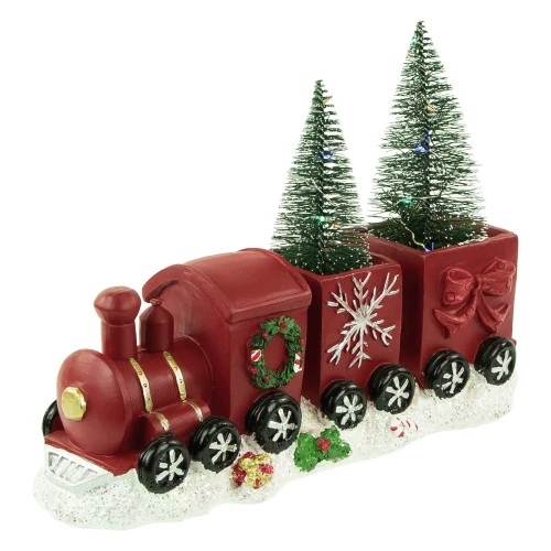 Northlight LED Lighted Frosted Trees In Train Christmas Decoration - 12" - Red And Gold 1 Northlight LED Lighted Frosted Trees In Train Christmas Decoration - 12" - Red And Gold