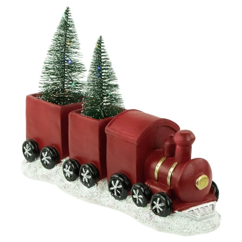 Northlight LED Lighted Frosted Trees In Train Christmas Decoration - 12" - Red And Gold 4 Northlight LED Lighted Frosted Trees In Train Christmas Decoration - 12" - Red And Gold - Image 4