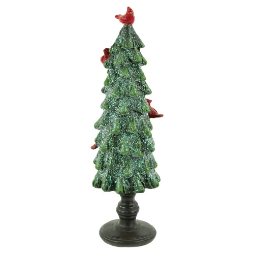 Northlight Glittered Christmas Tree With Cardinals Decoration - 8.75" - Green And Red 4 Northlight Glittered Christmas Tree With Cardinals Decoration - 8.75" - Green And Red - Image 4