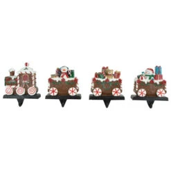 Northlight Set Of 4 Gingerbread Train Christmas Stocking Holders 4.75"