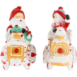 Santa And Snowman On Gingerbread Train Car Christmas Figurines - 6.75" - Set Of 2