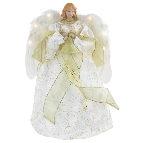 Northlight 14" Lighted White And Gold Angel In A Dress Christmas Tree Topper - Warm White Lights 1 Northlight 14" Lighted White And Gold Angel In A Dress Christmas Tree Topper - Warm White Lights