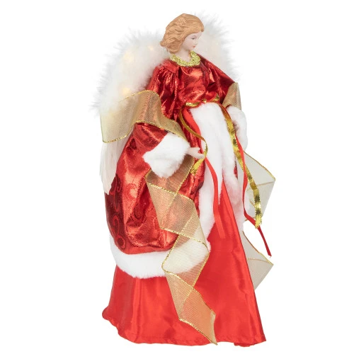 Northlight Angel With Lighted Wings Christmas Tree Topper - 14" - Red And White 3 Northlight Angel With Lighted Wings Christmas Tree Topper - 14" - Red And White - Image 3