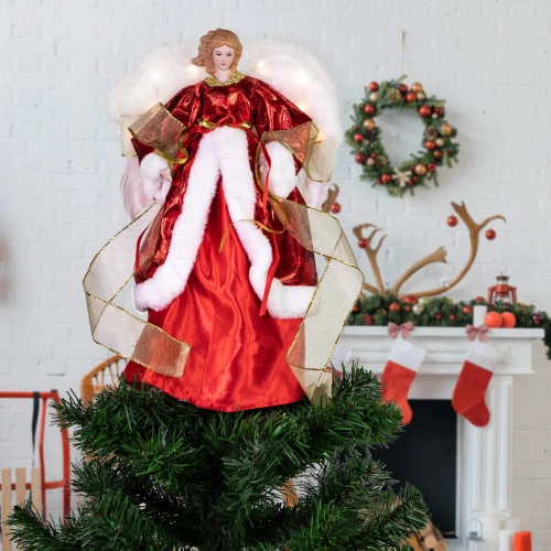 Northlight Angel With Lighted Wings Christmas Tree Topper - 14" - Red And White 2 Northlight Angel With Lighted Wings Christmas Tree Topper - 14" - Red And White - Image 2