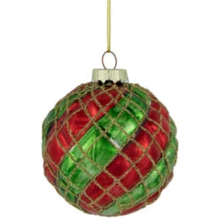 Northlight 4ct Red And Gold Basket Weave Christmas Glass Ball Ornaments 3"