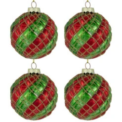Northlight 4ct Red And Gold Basket Weave Christmas Glass Ball Ornaments 3" -Northlight Sale Store northlight eb94956 04 99899.1695657493
